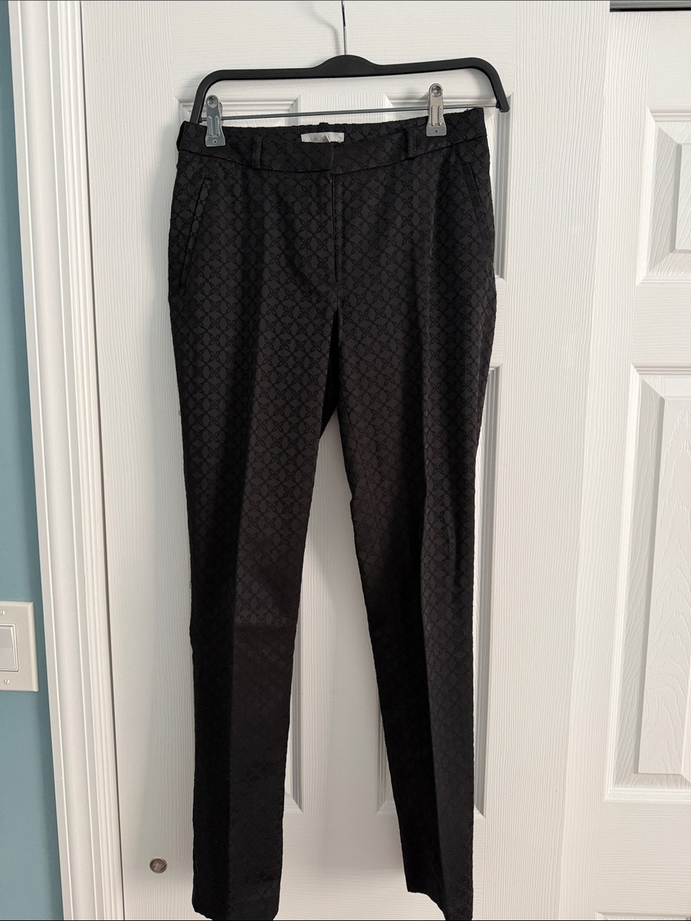 Slim Black Patterned Stretch Ponte Pants